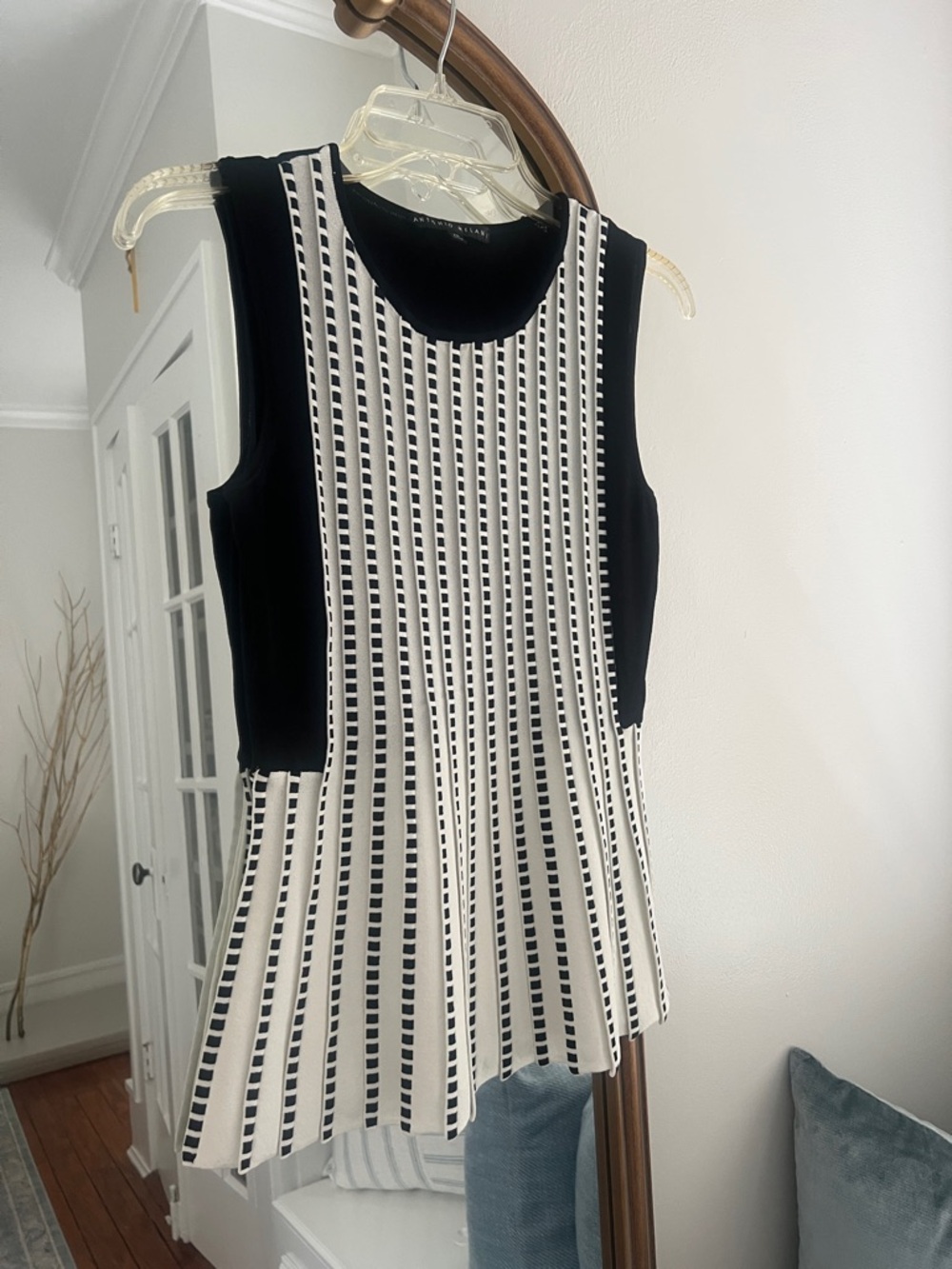 Black & White Striped Sleeveless Peplum Top